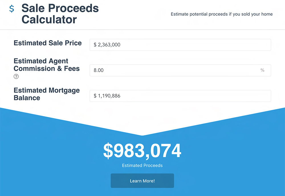 Example of Sales Proceeds Calculator based on your Home Valuation